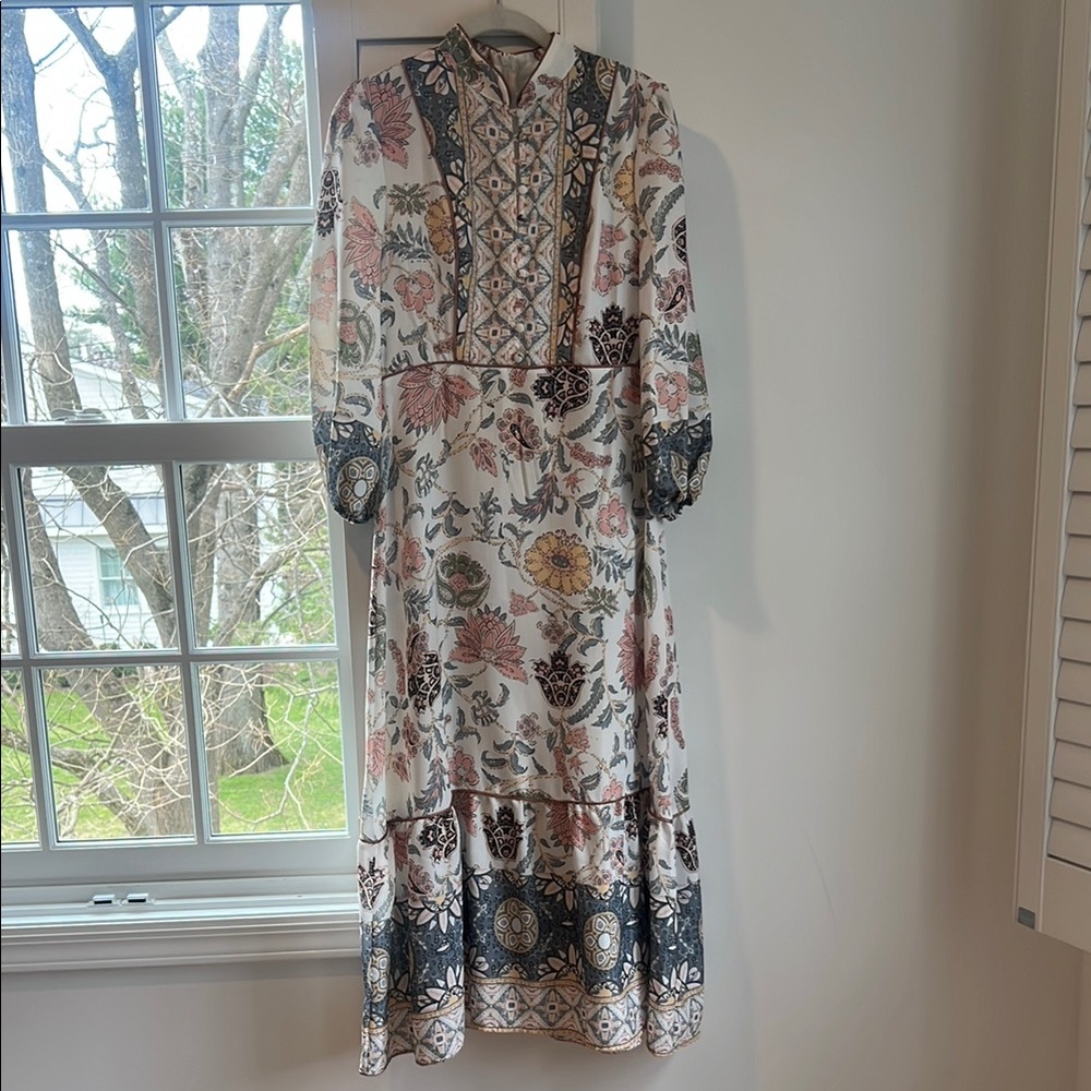 Boho Floral Maxi Dress - White with Pink & Yellow Floral Print